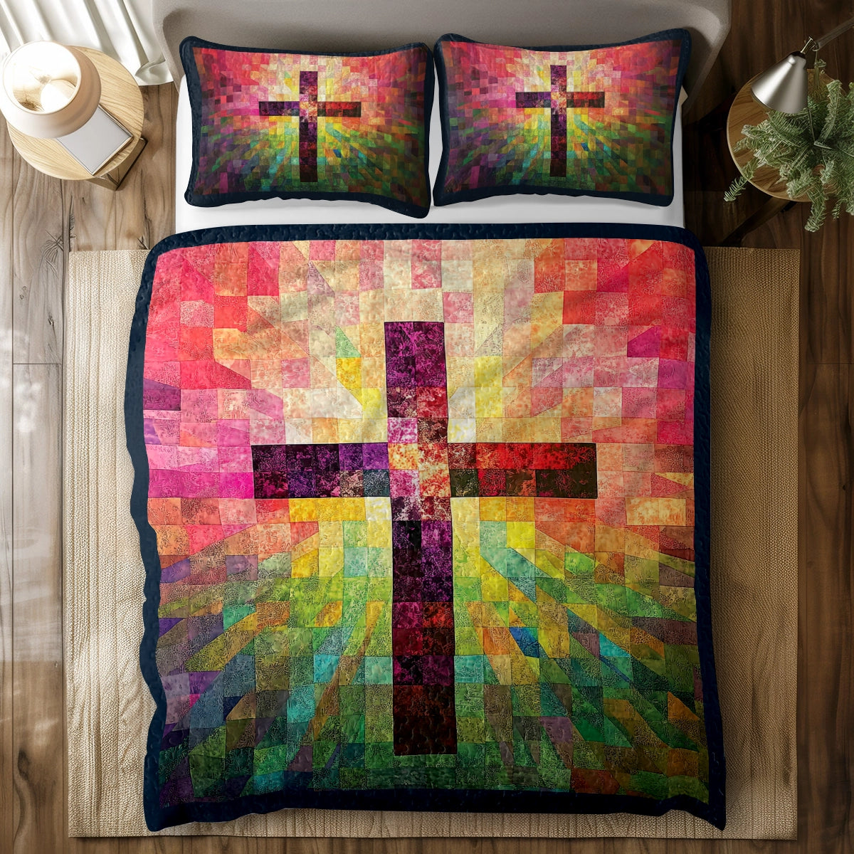 Shineful All Season Quilt 3-Piece Set - Faithful Colors Cross