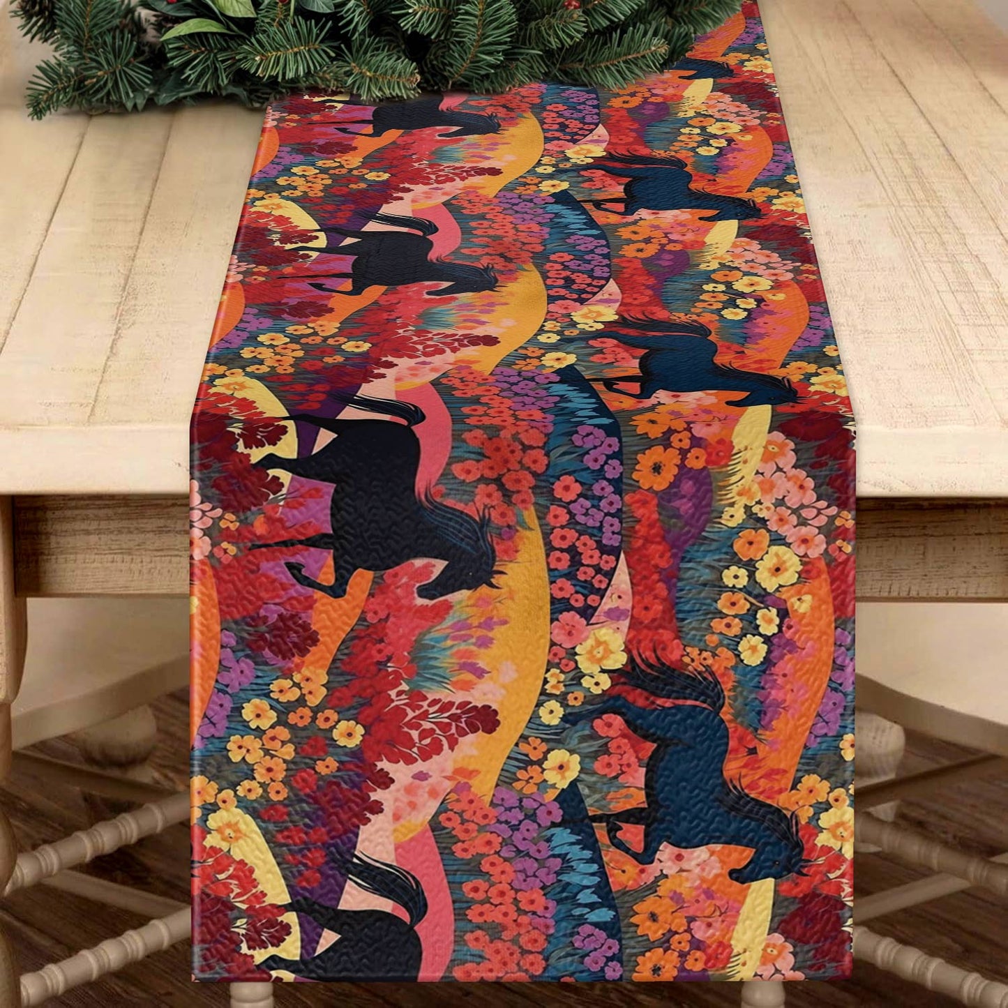 Shineful 2D Flat Print Quilted Table Runner Equestrian Dreams