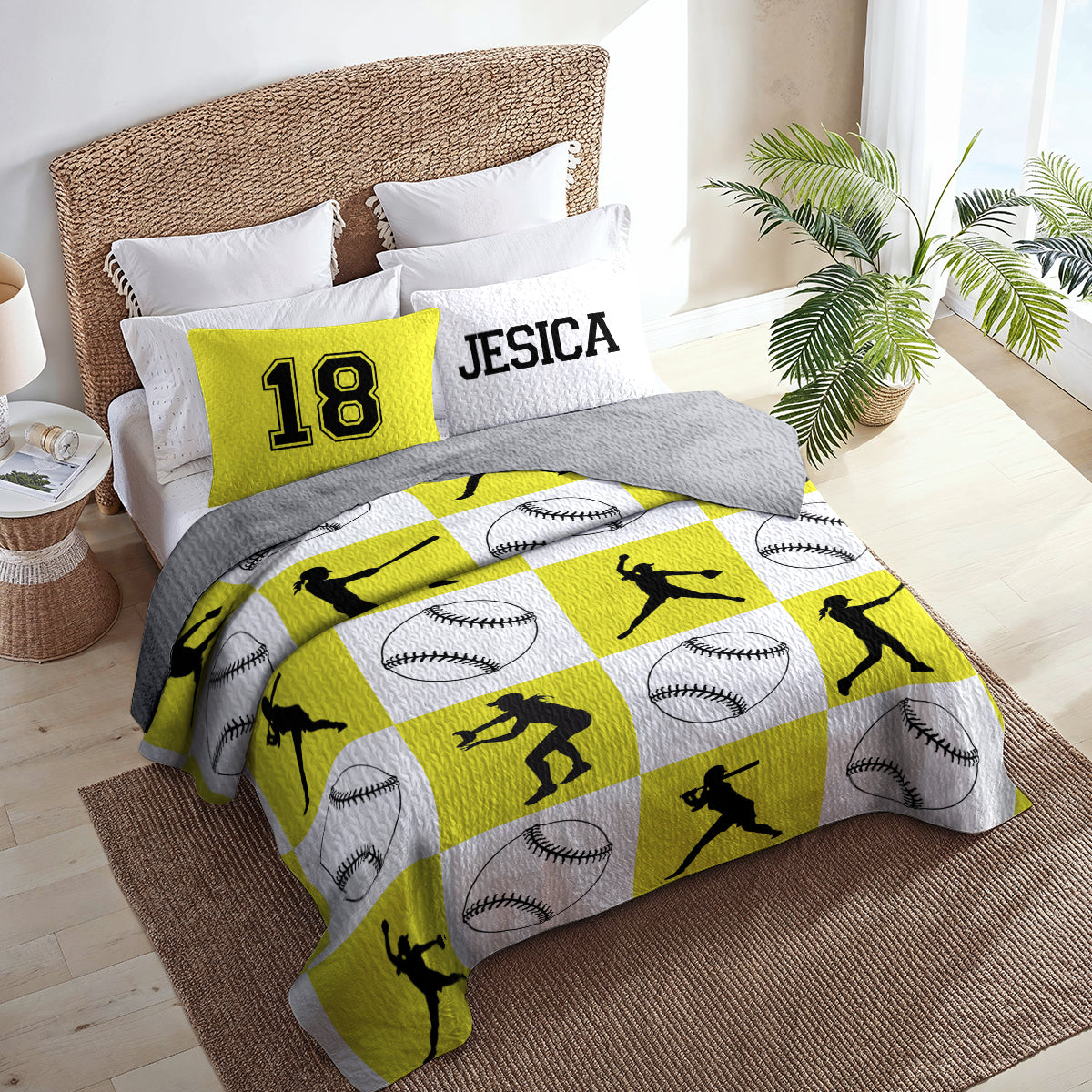 Shineful All Season Quilt 3-Piece Set Personalized Softball