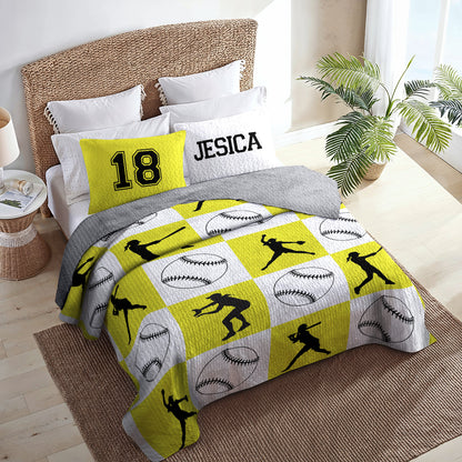 Shineful All Season Quilt 3-Piece Set Personalized Softball