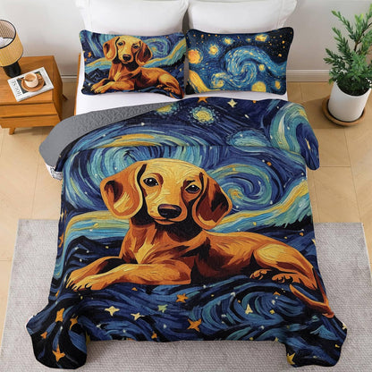Shineful All Season Quilt 3-Piece Set - Dachshund Starry Night