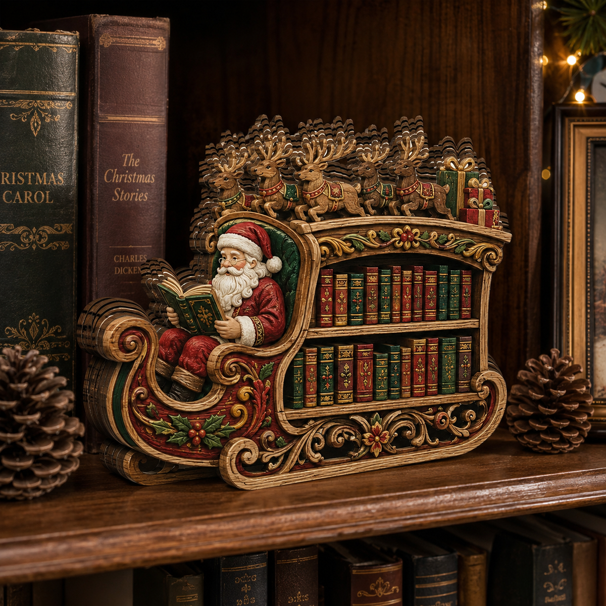 Shineful Santa Sleigh Bookshelf Custom Shape Wooden Block