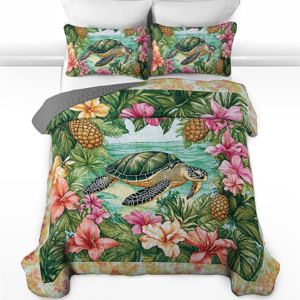 Shineful All Season Quilt 3-Piece Set Tropical Sea Turtle