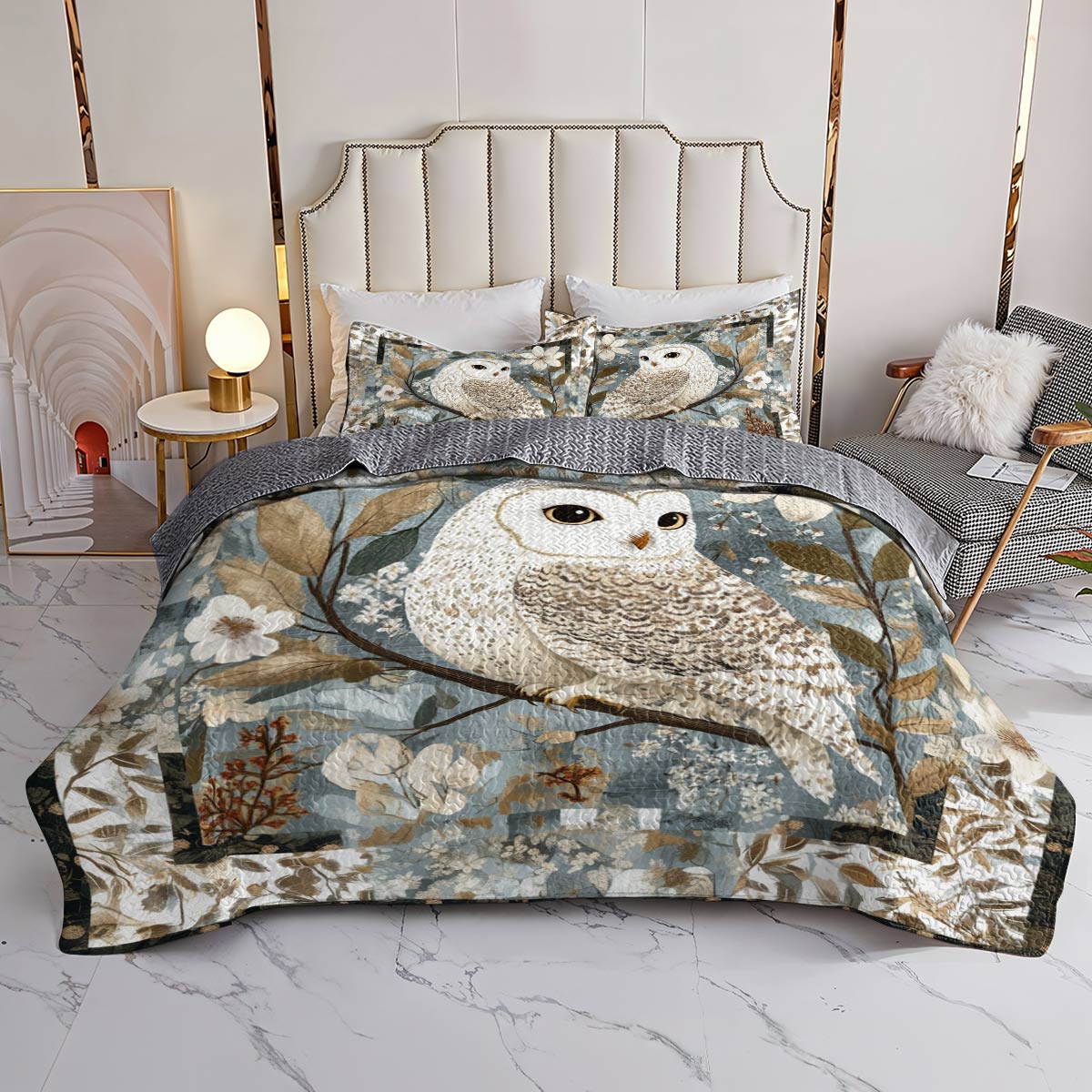 Shineful All Season Quilt 3-Piece Set Charming Owl Flowers