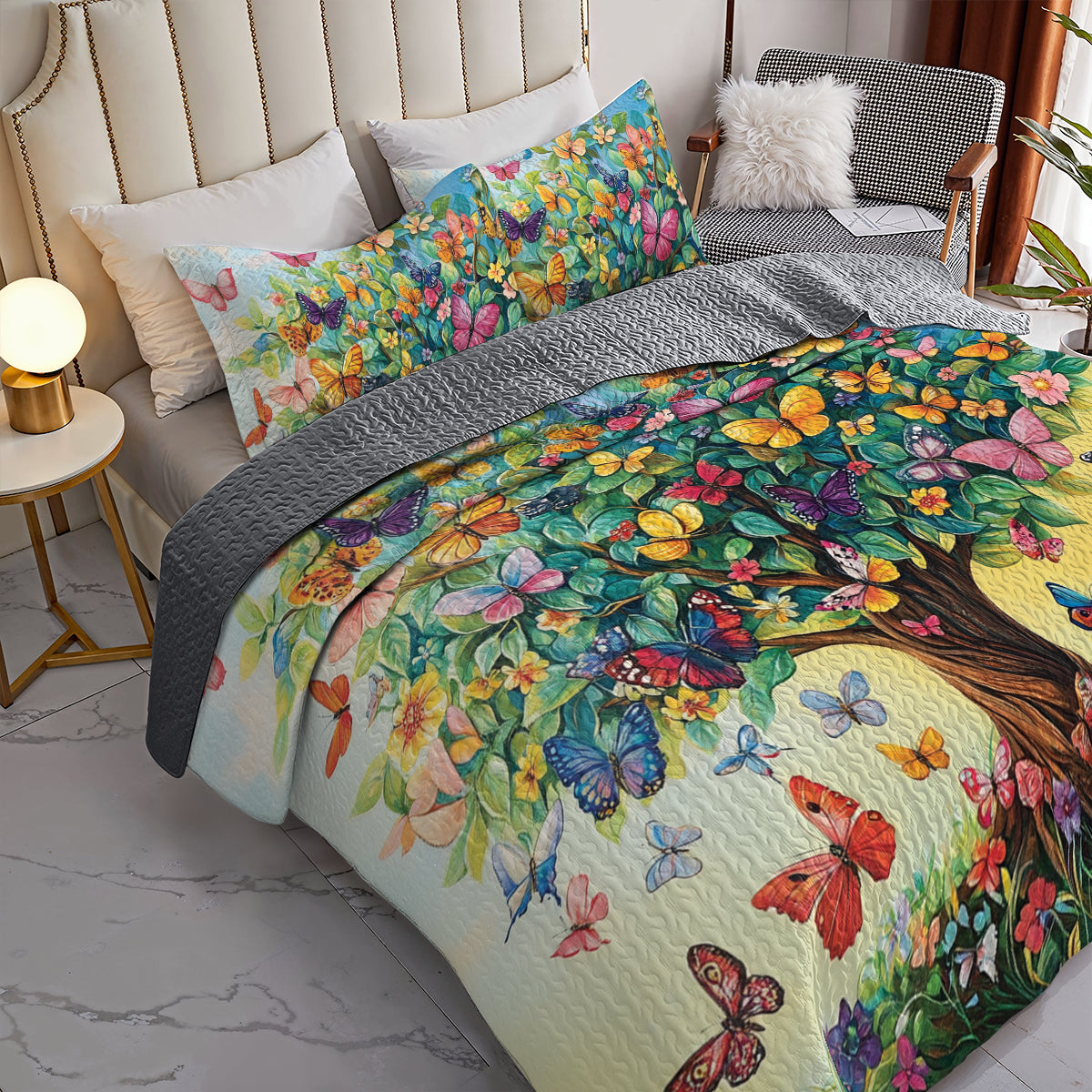 Shineful All Season Quilt 3-Piece Set Butterfly Dream Tree