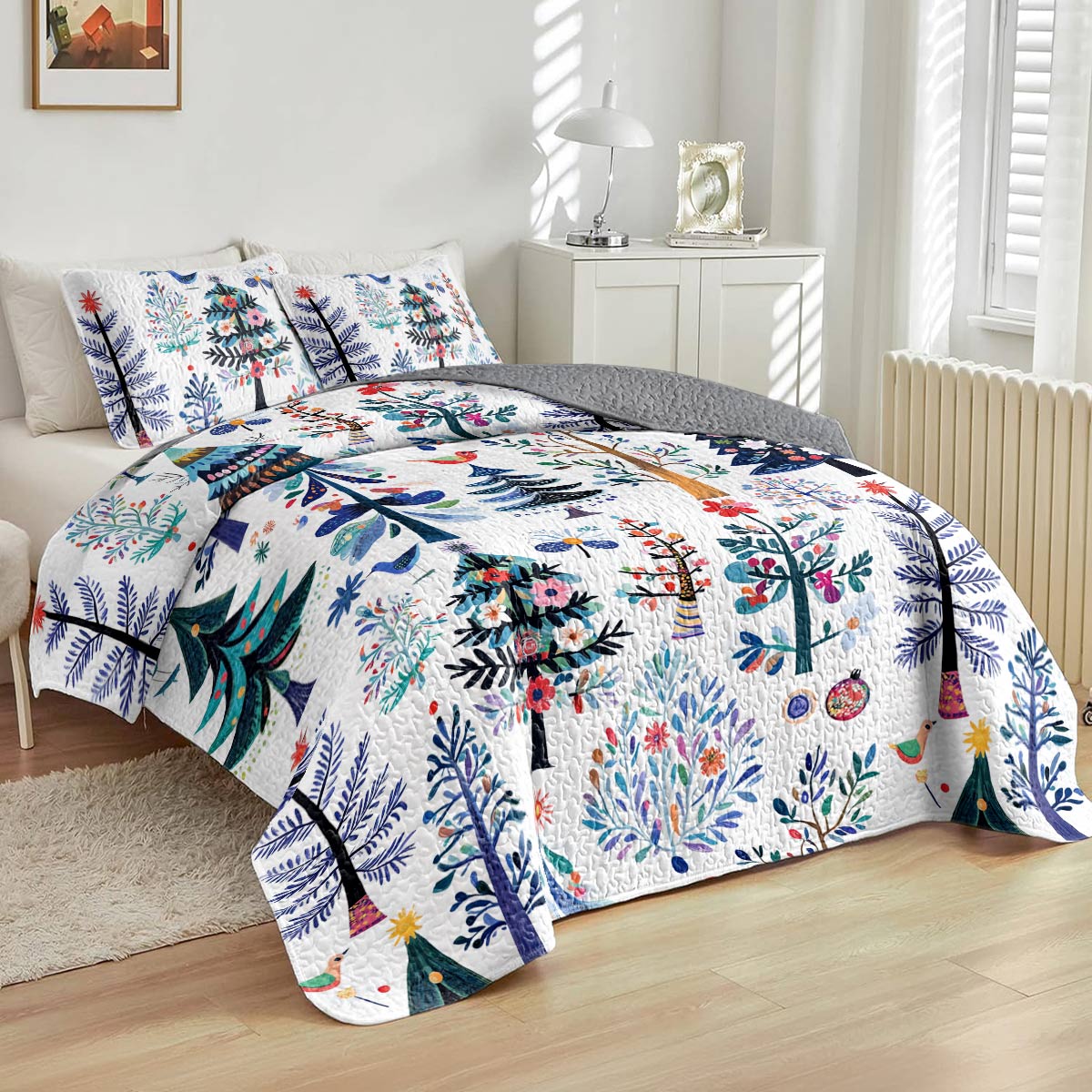 Shineful All Season Quilt 3-Piece Set Whimsical Christmas Tree