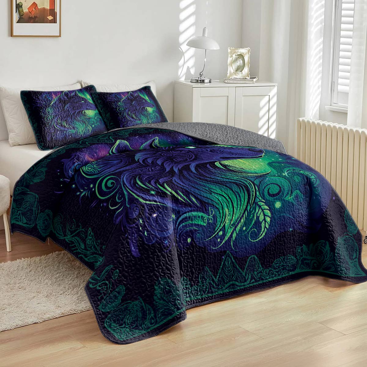 Shineful All Season Quilt 3-Piece Set - Wolf Totem And The Northern Lights