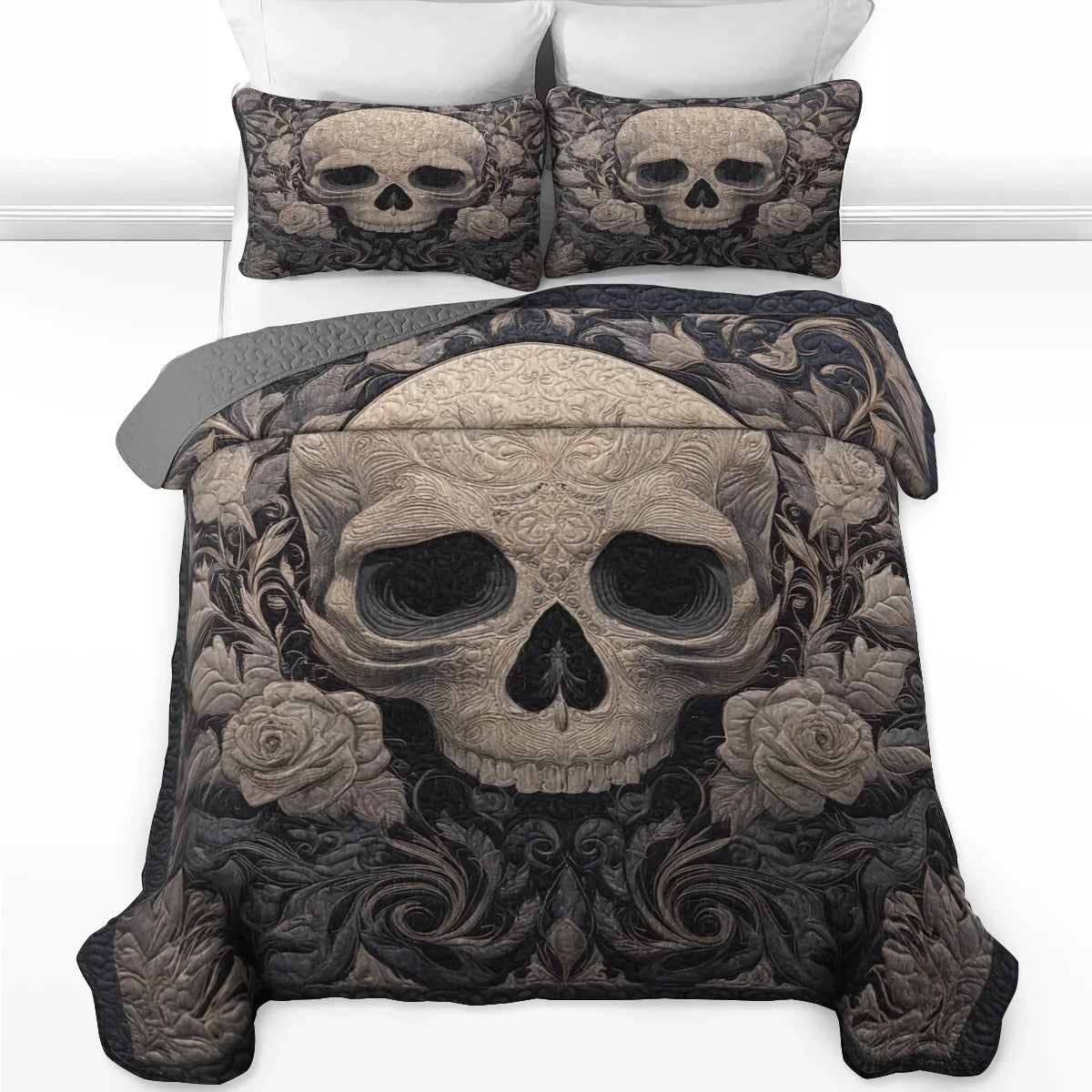 Shineful Quilt 3-Piece Set Baroque Shadow Skull