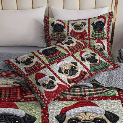 Shineful All Season Quilt 3-Piece Set Festive Pugs