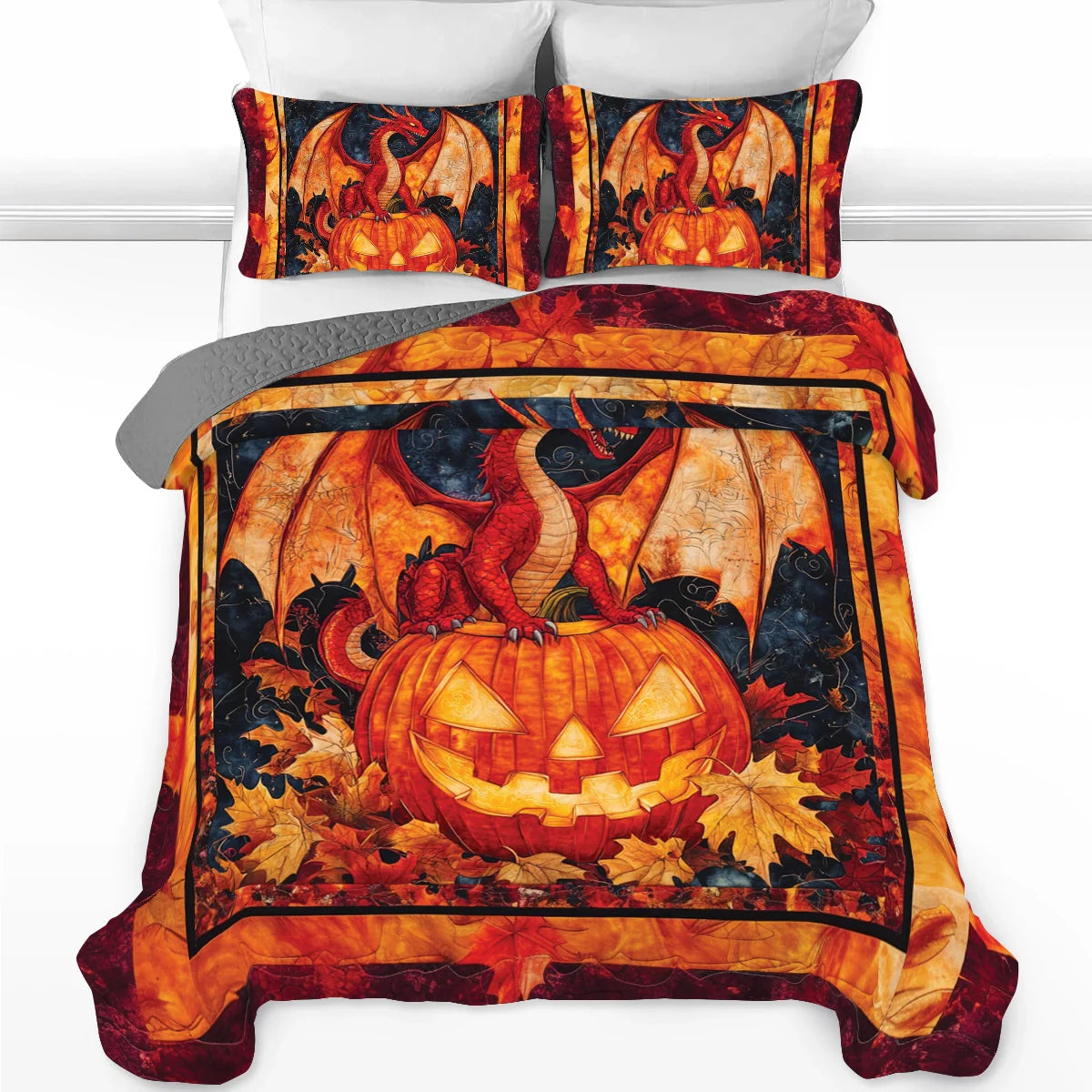Shineful All Season Quilt 3-Piece Set Fiery Fall Dragon