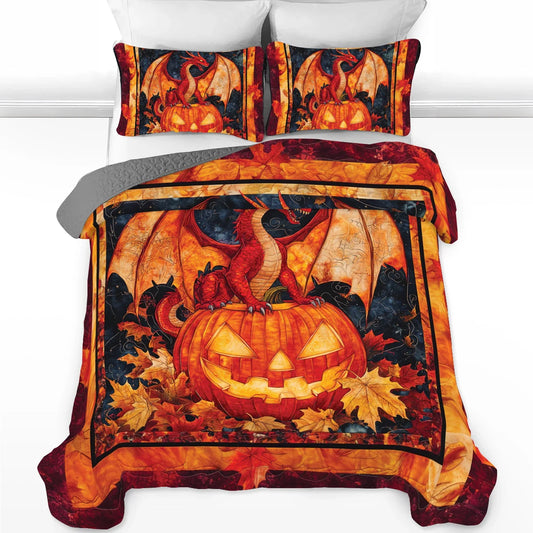 Shineful All Season Quilt 3-Piece Set Fiery Fall Dragon
