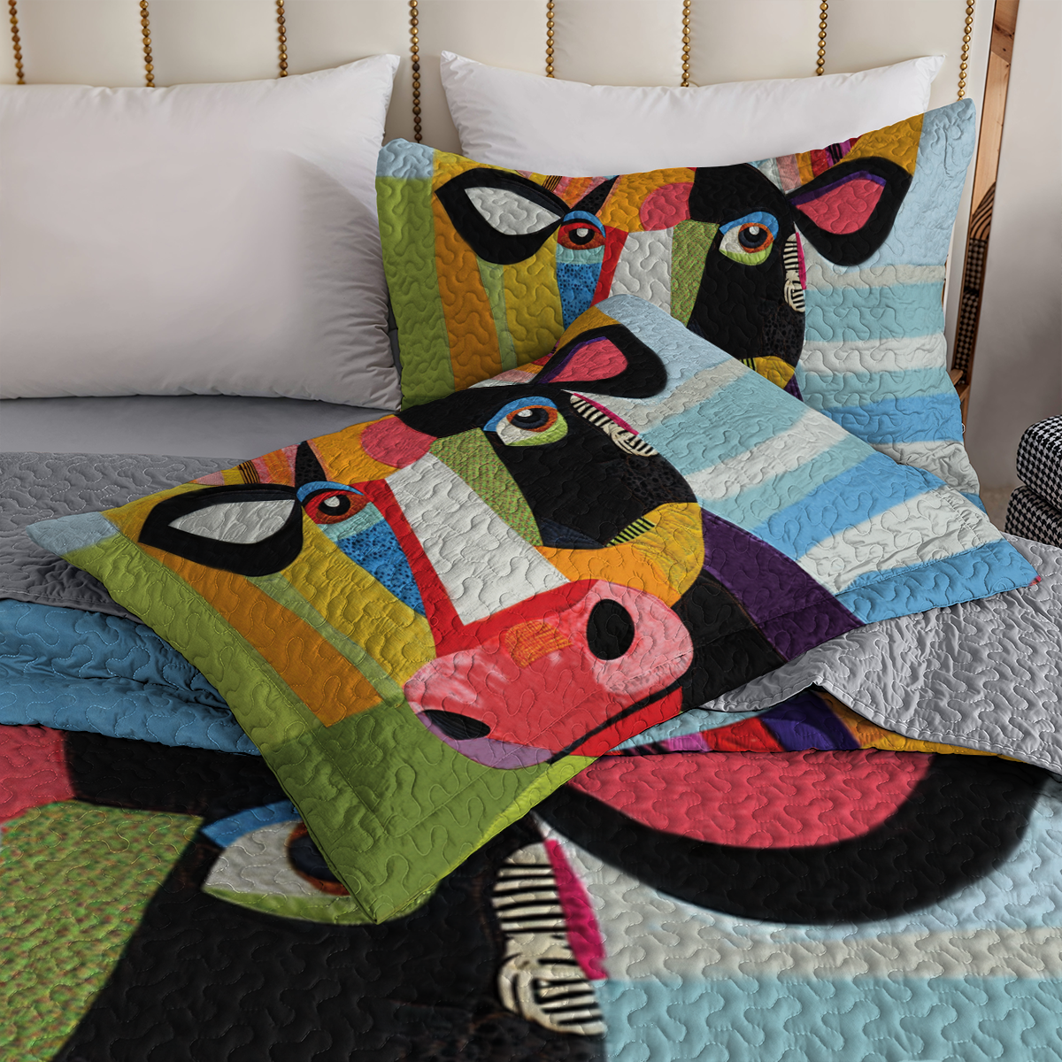 Shineful All Season Quilt 3-Piece Set - Colorful Cow