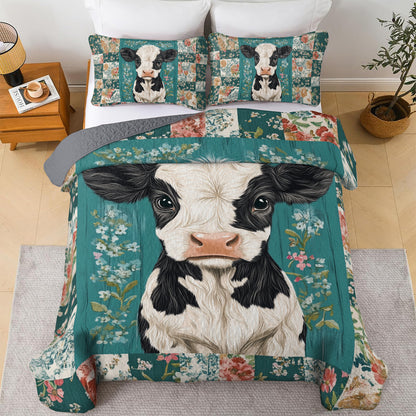 Shineful All Season Quilt 3-Piece Set Floral Cow