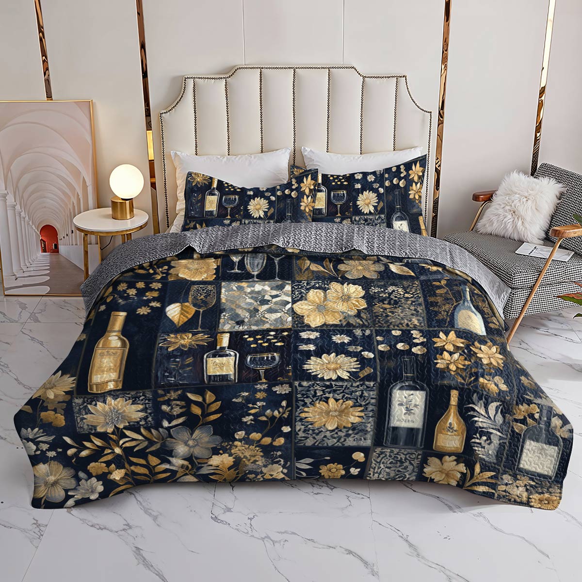 Shineful All Season Quilt 3-Piece Set Gracefulness Wine Floral