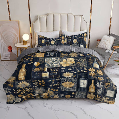 Shineful All Season Quilt 3-Piece Set Gracefulness Wine Floral