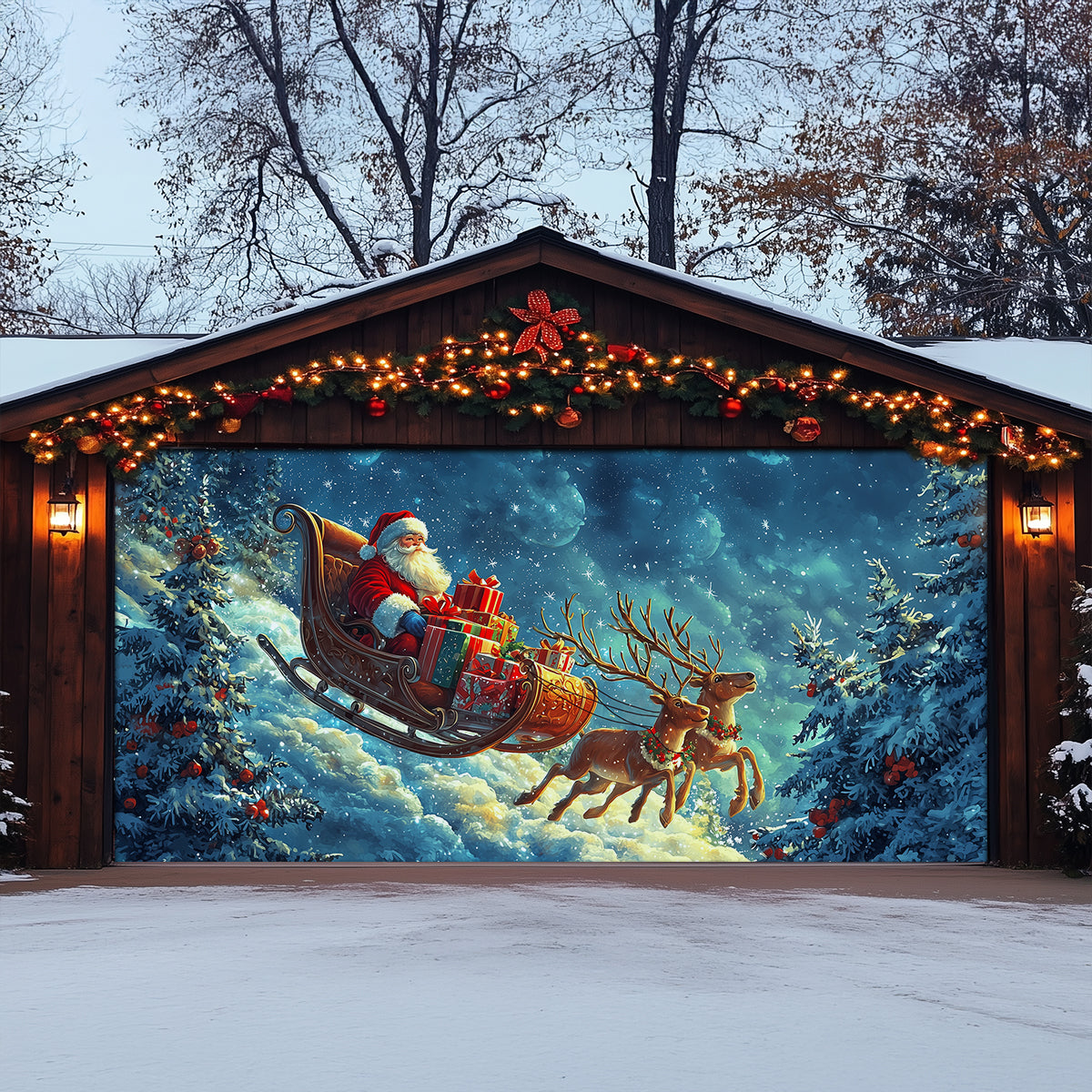 Shineful Garage Door Banner Decoration Christmas Santa's Sleigh