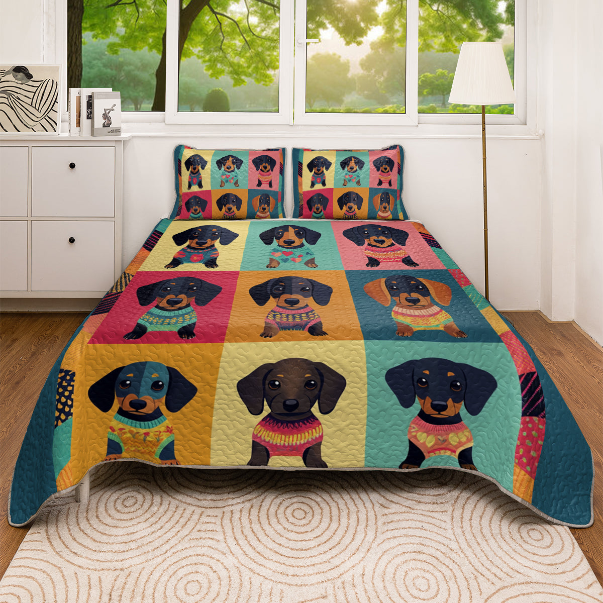 Shineful All Season Quilt 3-Piece Set Dachshund Happy Holiday