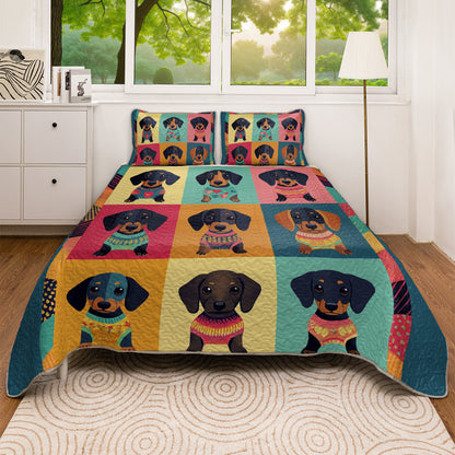 Shineful All Season Quilt 3-Piece Set Dachshund Happy Holiday
