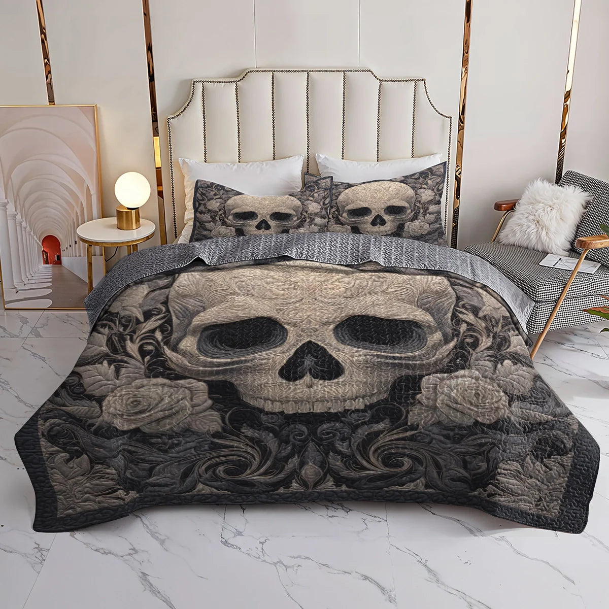 Shineful Quilt 3-Piece Set Baroque Shadow Skull