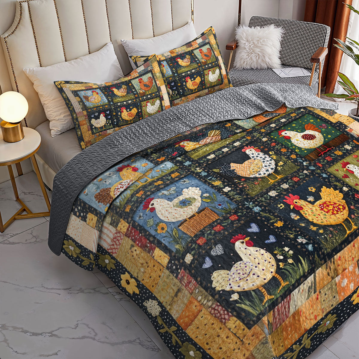 Shineful All Season Quilt 3-Piece Set Farmhouse Hen