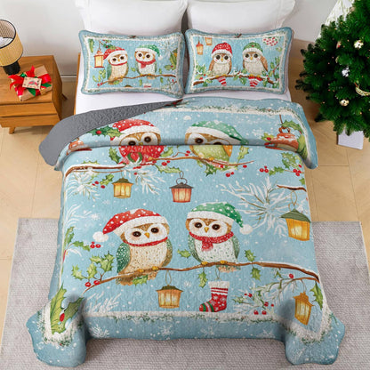 Shineful All Season Quilt 3-Piece Set Owl Christmas