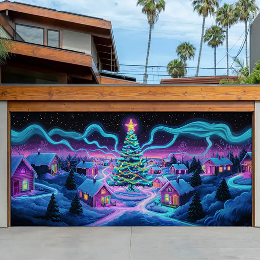 Shineful Garage Door Banner Decoration - Christmas Village Glow