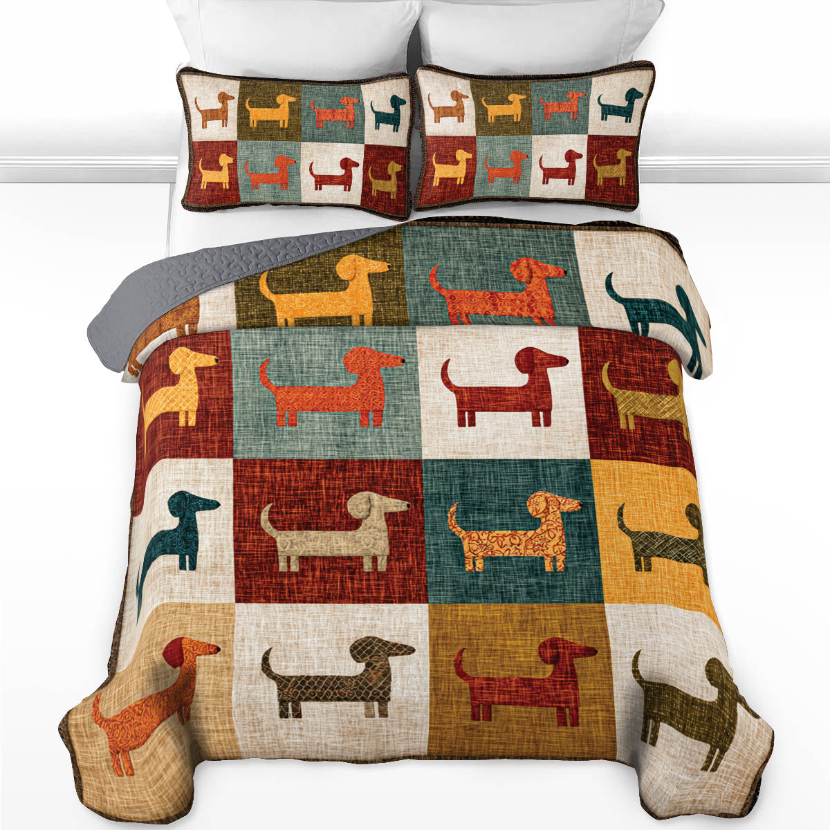Shineful All Season Quilt 3-Piece Set Colorful Dachshund Patch
