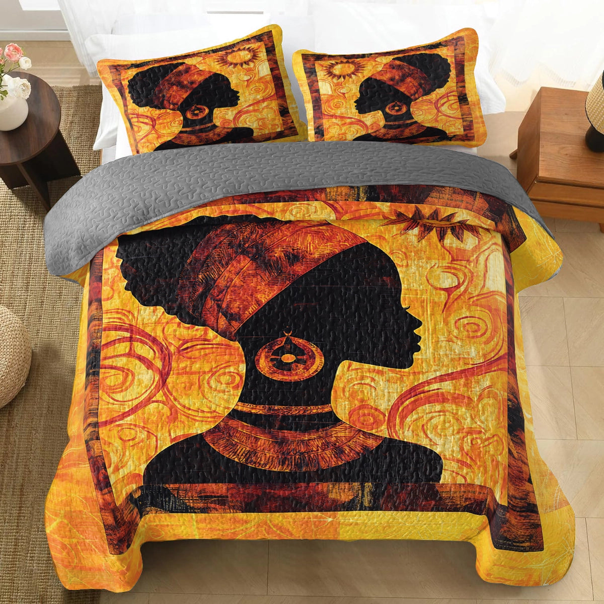 Shineful All Season Quilt 3-Piece Set - Black Women African Queen