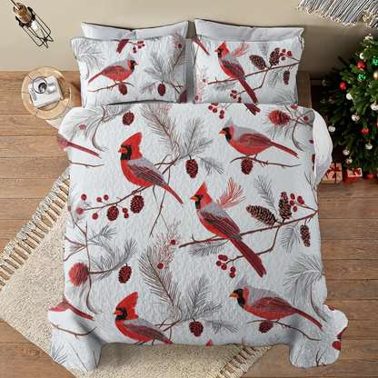 Shineful All Season Quilt 3-Piece Set Gentle Cardinals Lovely