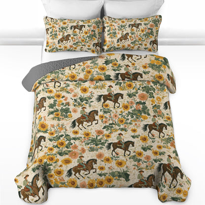 Shineful All Season Quilt 3-Piece Set Cowboy With Sunflower