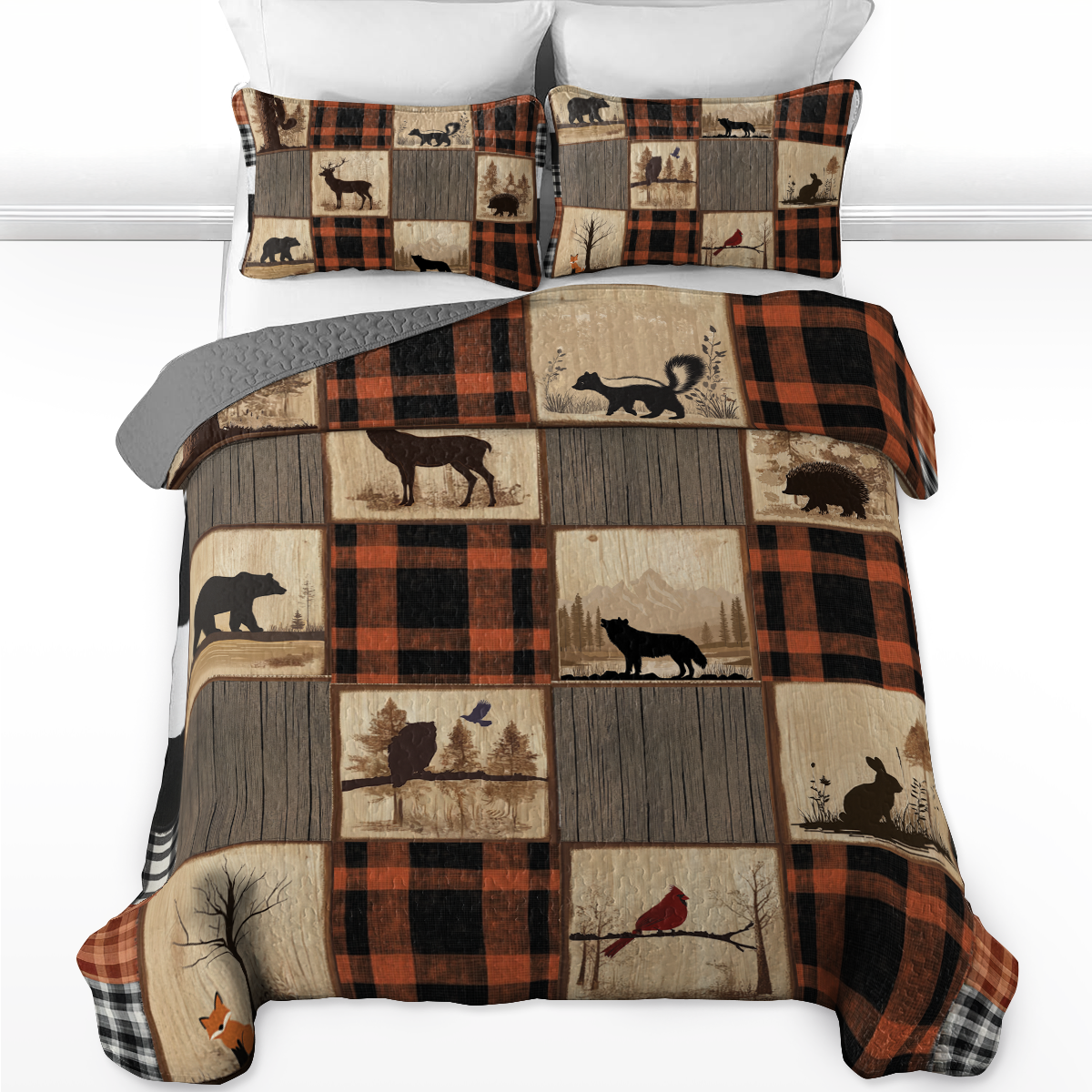 Shineful All Season Quilt 3-Piece Set Rustic Plaid Woodland
