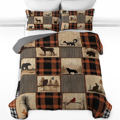 Shineful All Season Quilt 3-Piece Set Rustic Plaid Woodland