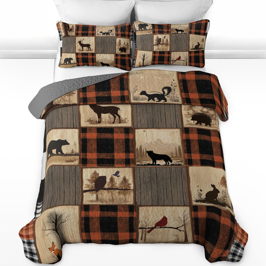 Shineful All Season Quilt 3-Piece Set Rustic Plaid Woodland