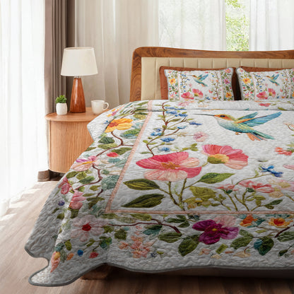 Shineful All Season Quilt 3-Piece Set Cottage Bloom Hummingbird