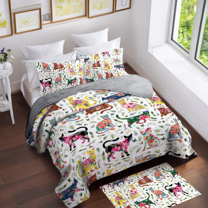 Shineful All Season Quilt 3-Piece Set Flower Cat