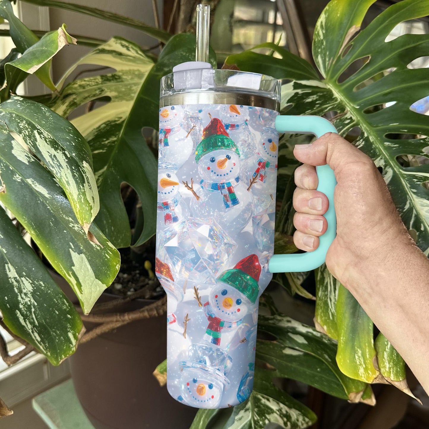 Shineful Glossy Tumbler Crystal Snowman Land