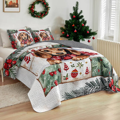 Shineful All Season Quilt 3-Piece Set Festive Dachshund