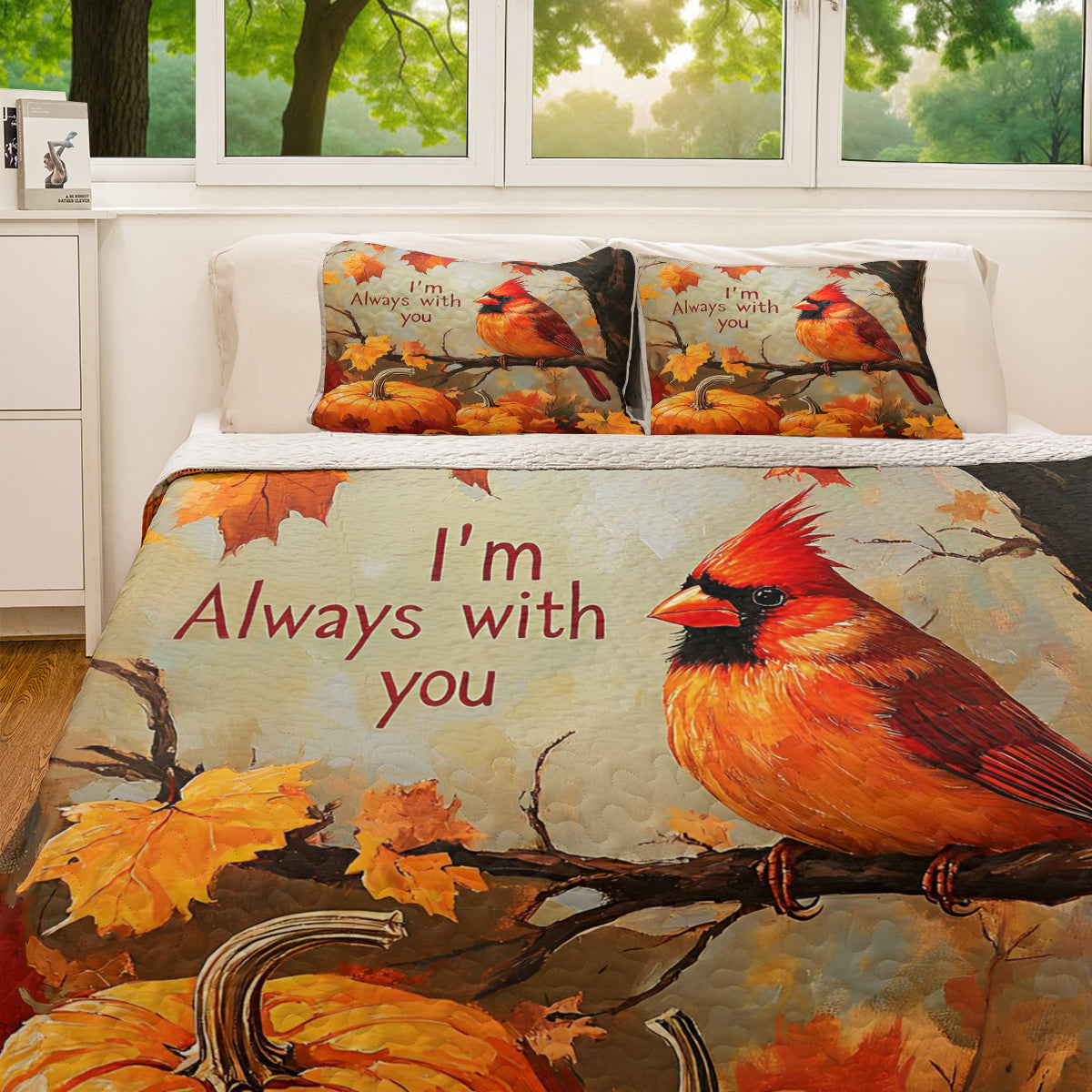 Shineful All Season Quilt 3-Piece Set Autumn Cardinal