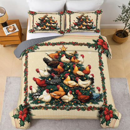 Shineful All Season Quilt 3-Piece Set Chicken Christmas Tree