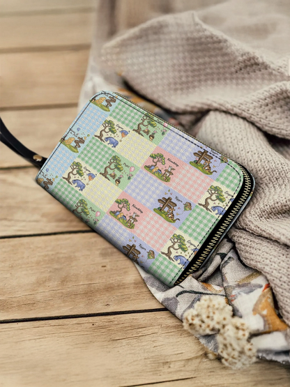 Shineful Leather Clutch Purse With Wristlet Strap Handle Winnie the Pooh Patchwork Dreams