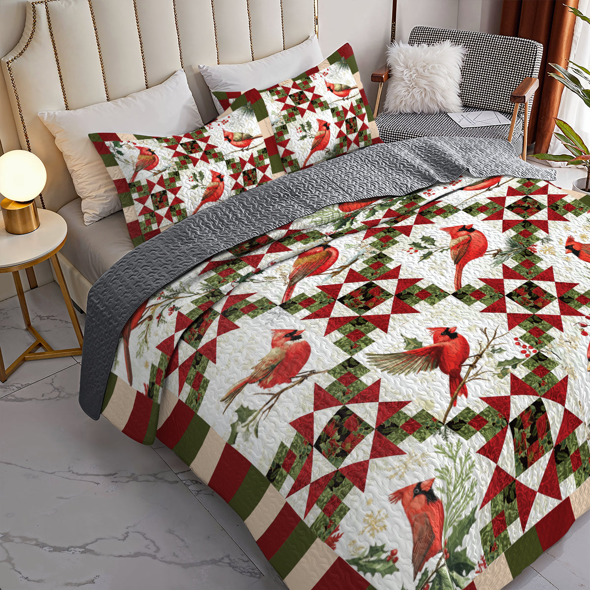 Shineful All Season Quilt 3-Piece Set Cardinal Bird