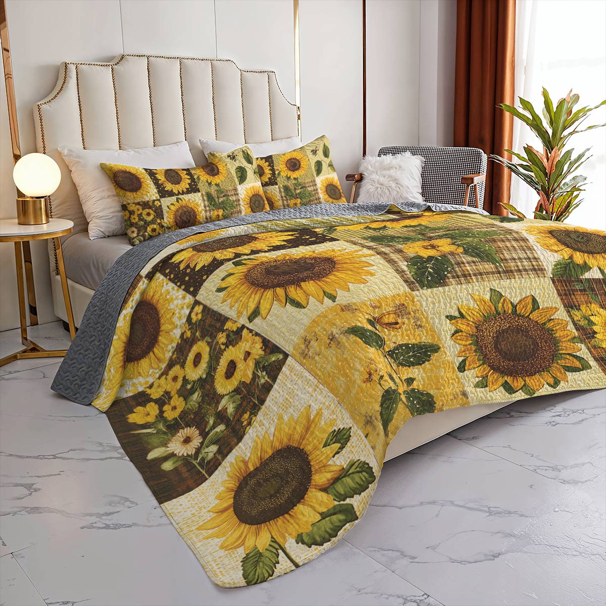 Shineful All Season Quilt 3-Piece Set - Vintage Sunflower Harmony