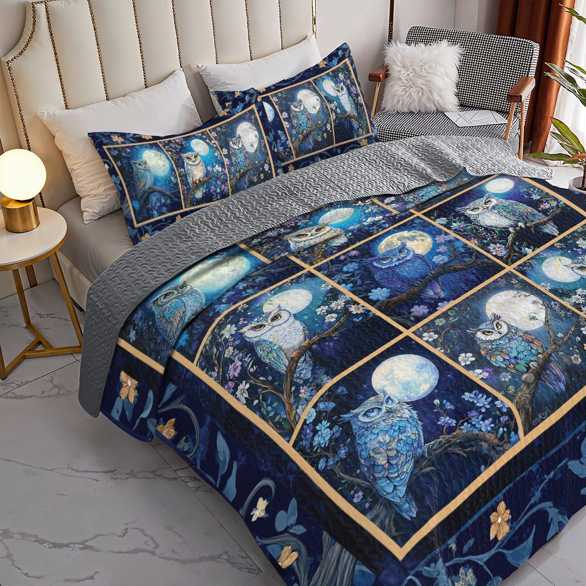 Shineful All Season Quilt 3-Piece Set Nocturnal Wisdom Owl