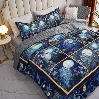 Shineful All Season Quilt 3-Piece Set Nocturnal Wisdom Owl