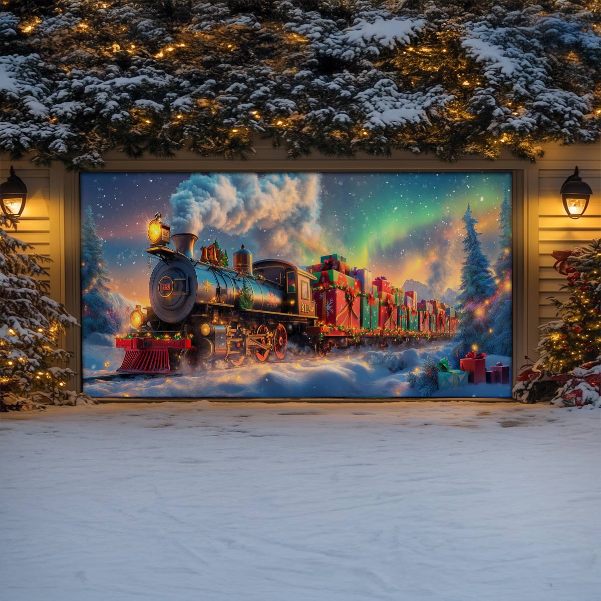 Shineful Garage Door Banner Decoration Christmas Train Magic