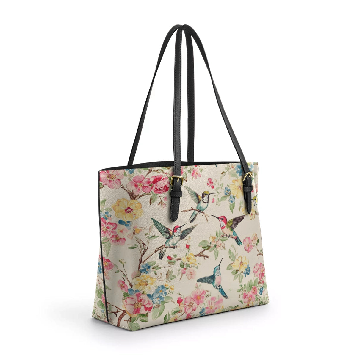 Shineful Leather Tote Bag - Hummingbird Symphony