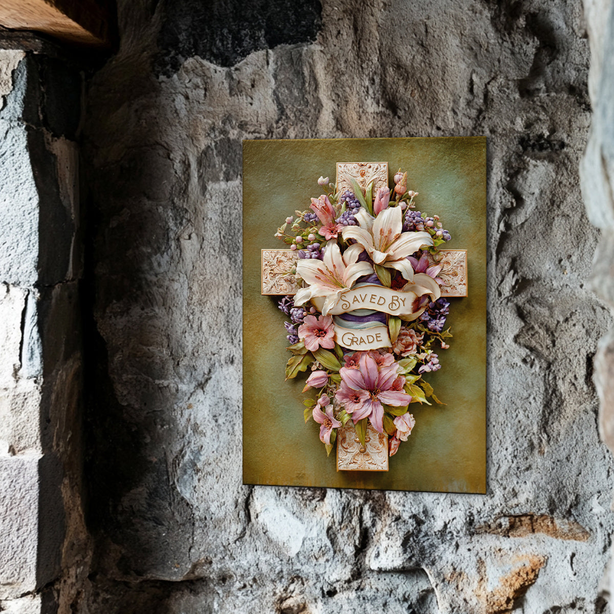 Shineful 2D Metal Sign Vintage Grace Cross Floral