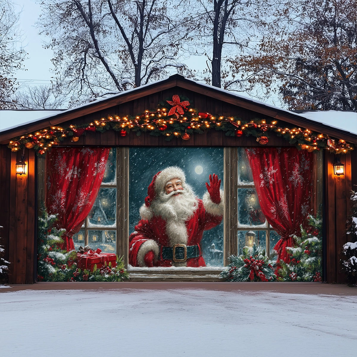 Shineful Garage Door Banner Decoration Santa at the Window Christmas