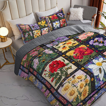 Shineful All Season Quilt 3-Piece Set Honeybee Garden: 12 Months of Floral Bliss