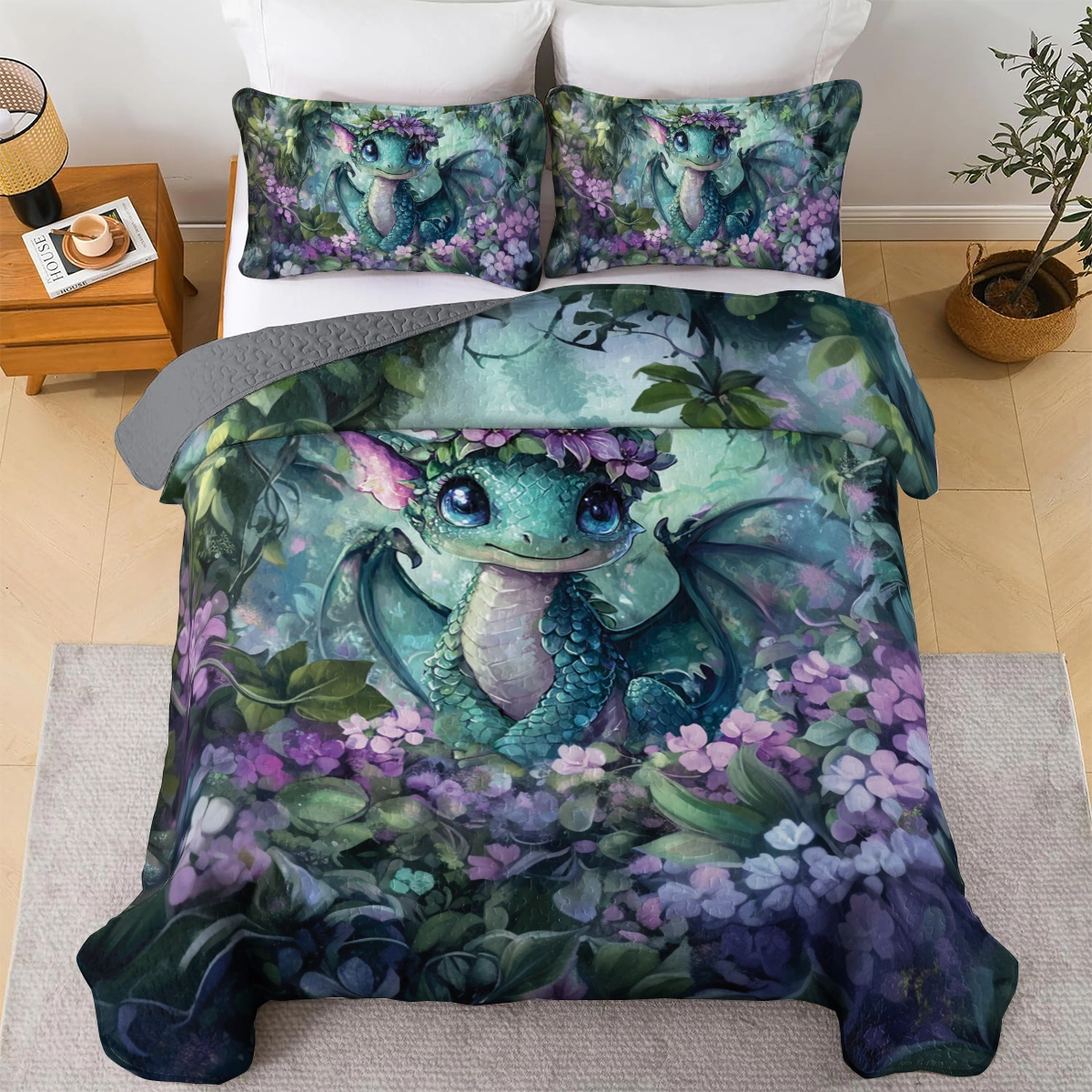Shineful All Season Quilt 3-Piece Set - Whimsical Woodland Dragon